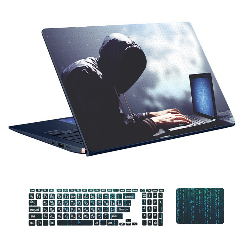 استیکر لپ تاپ توییجین و موییجین طرح Hacker کد 14 مناسب برای لپ تاپ 15.6 اینچ به همراه برچسب حروف فارسی کیبورد