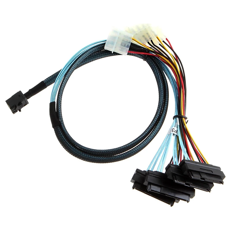 کابل تبدیل Mini SAS SFF-8643 به 4 پورت SFF-8482 29-Pin با برق 4 پین اسمارطور مدل SM141 طول 1 متر