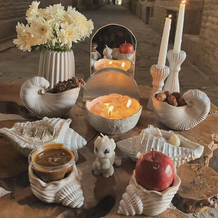 ظروف هفت سین طرح صدف مختلف مدل گلدن لاین مجموعه 7 عددی