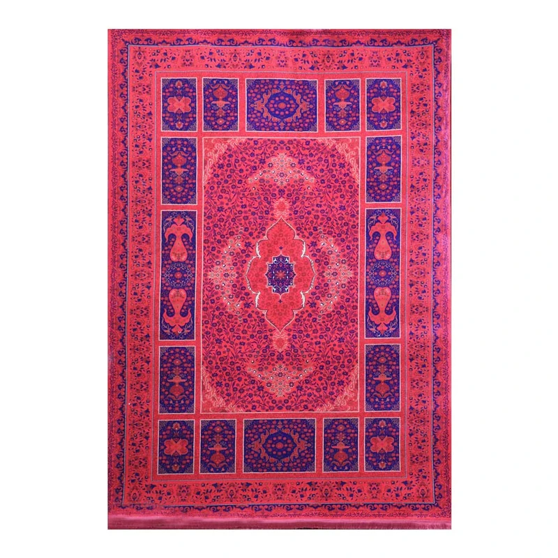 فرش ماشینی 700 شانه فرش هیوا زمینه لاکی حاشیه لاکی مدل کتیبه کلکسیون هرمز کد 6634