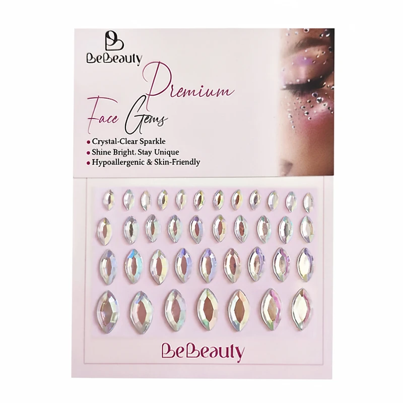 نگین صورت بی‌بیوتی مدل برگ هولوگرافیک بسته 38 عددی