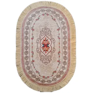 فرش پارچه ای مدل بیضی کد 222 زمینه کرم