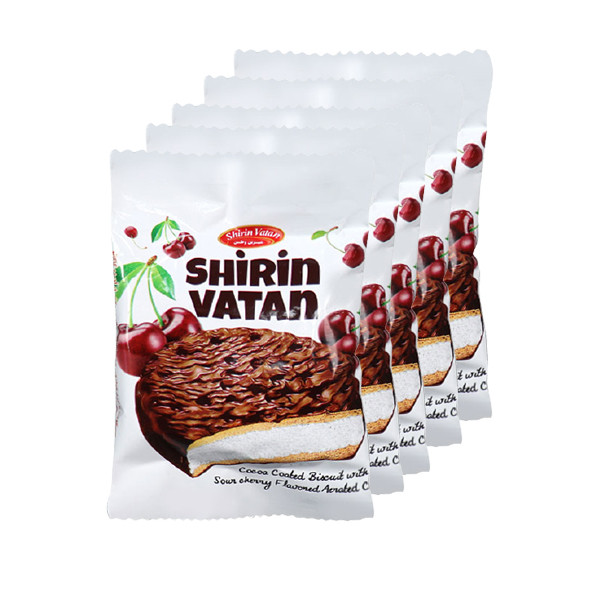  بیسکویت کرم دار آلبالویی شیرین وطن- 20گرم بسته 5عددی