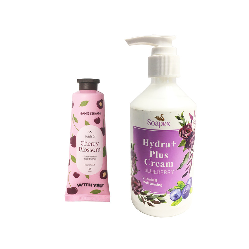 کرم آبرسان و مرطوب کننده سوپکس مدل BlueBerry حجم 250 میلی لیتر به همراه کرم مرطوب کننده ویت یو مدل Cherry Blossom حجم 50 میلی لیتر