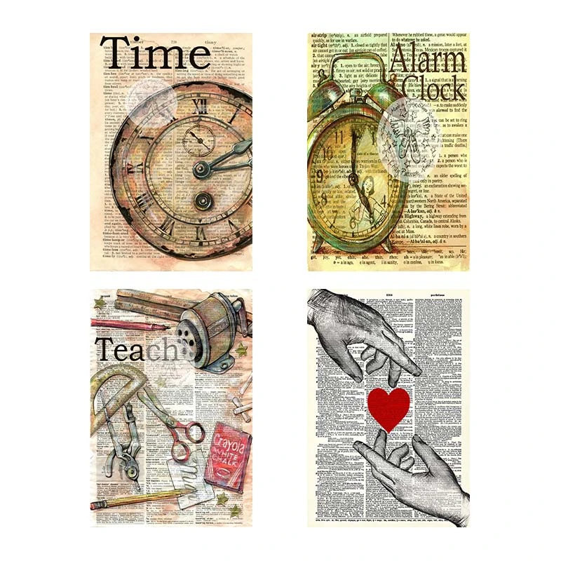 تابلو شاسي کارنيکا طرح روزنامه وینتج Vintage Newspaper کد 55797 مجموعه 4 عددی