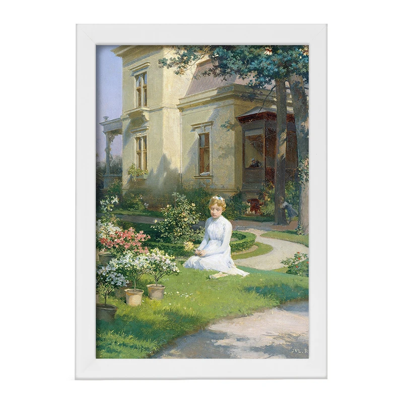 تابلو خندالو مدل نقاشی دختری در باغ ویلایی اثر جولیوس ویکتور برگر کد F12155