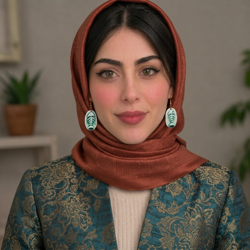 گوشواره سرامیکی دست ساز زنانه مدل اسکلت ماهی