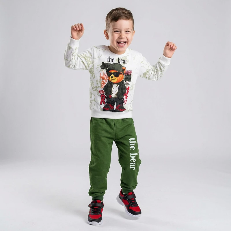 ست تی‌شرت آستین بلند و شلوار راحتی پسرانه مدل تدی کد 1011