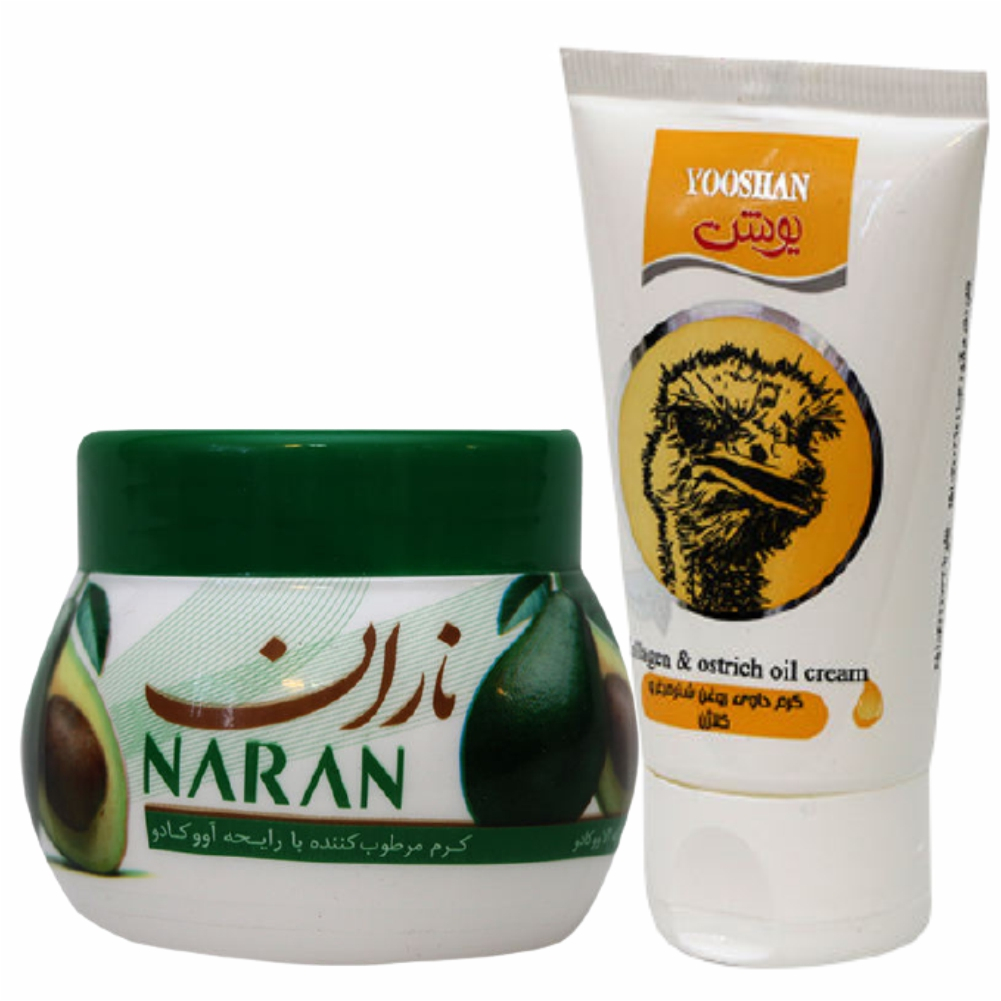 کرم مرطوب کننده یوشن مدل شتر مرغ حجم 50 میلی لیتر به همراه کرم مرطوب کننده ناران مدل آووکادو حجم 180 میلی لیتر
