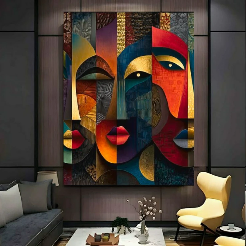 تابلو بوم طرح مخمل نقاشی چهره مدل کوبیسم کد BK24766