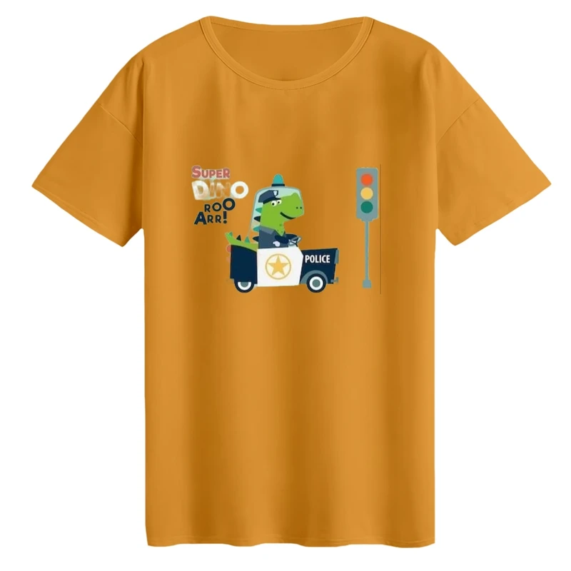 تی‌شرت لانگ آستین کوتاه زنانه مدل تمساح و ماشین پلیس