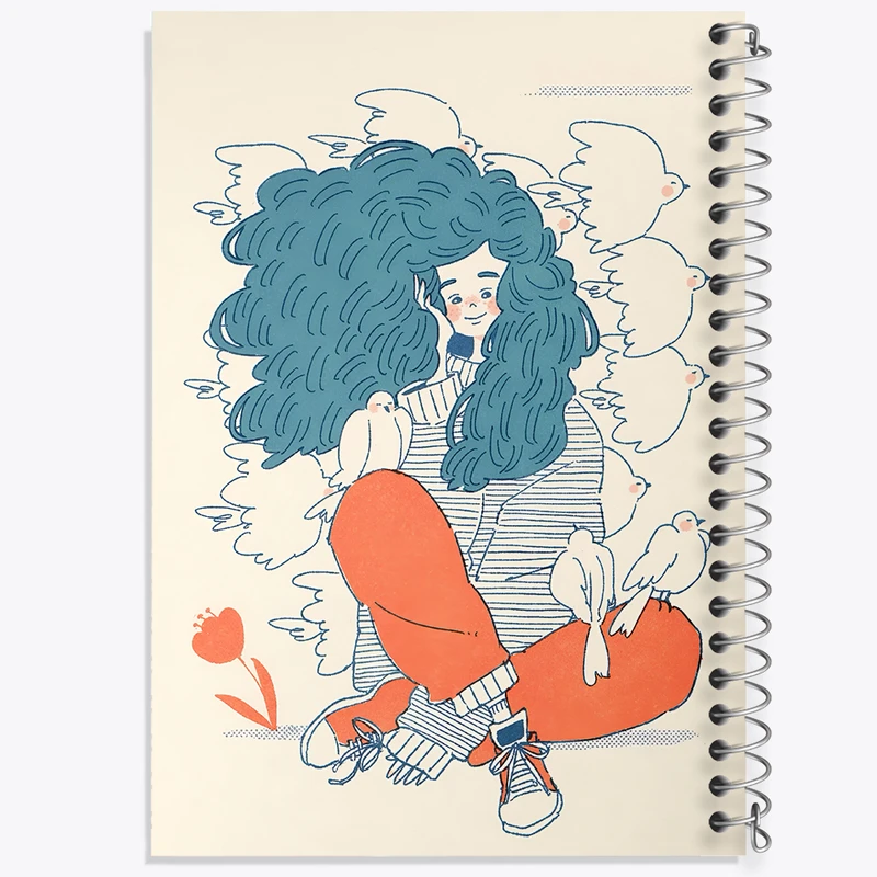 دفتر مشق 50 برگ خندالو طرح دختر و کبوترها کد F7377