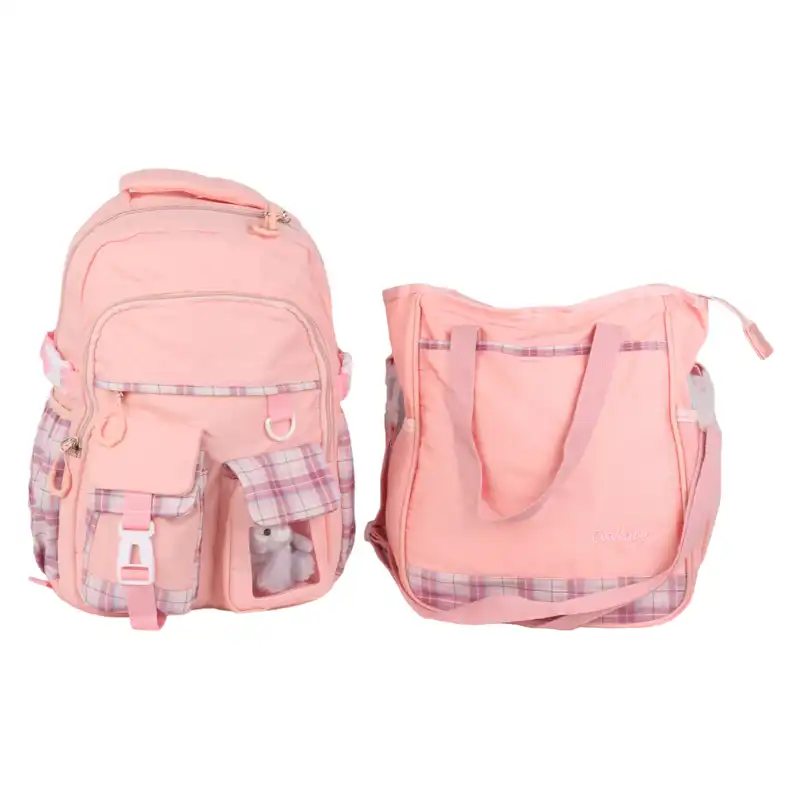 کوله پشتی طرح چهارخونه کد 3814 به همراه کیف غذا