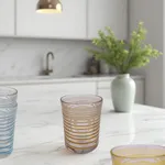 لیوان شیشه ای بومی مدل v-2 نوار منظم بسته 6 عددی