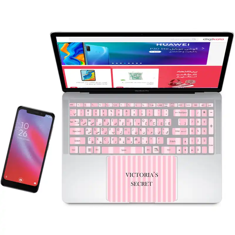 استیکر لپ تاپ مدل victoria secret مناسب برای لپ تاپ 17 اینچ به همراه برچسب حروف فارسی کیبورد