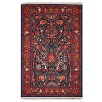 فرش ماشینی 1200 شانه فرش صرافیان زمینه سرمه‌ای حاشیه سرمه ای مدل بهشت بیجار