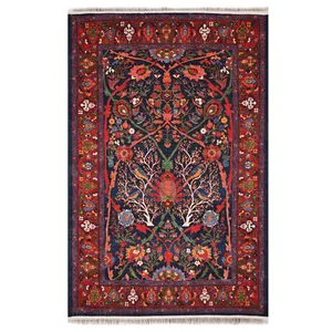 فرش ماشینی 1200 شانه فرش صرافیان زمینه سرمه‌ای حاشیه سرمه ای مدل بهشت بیجار