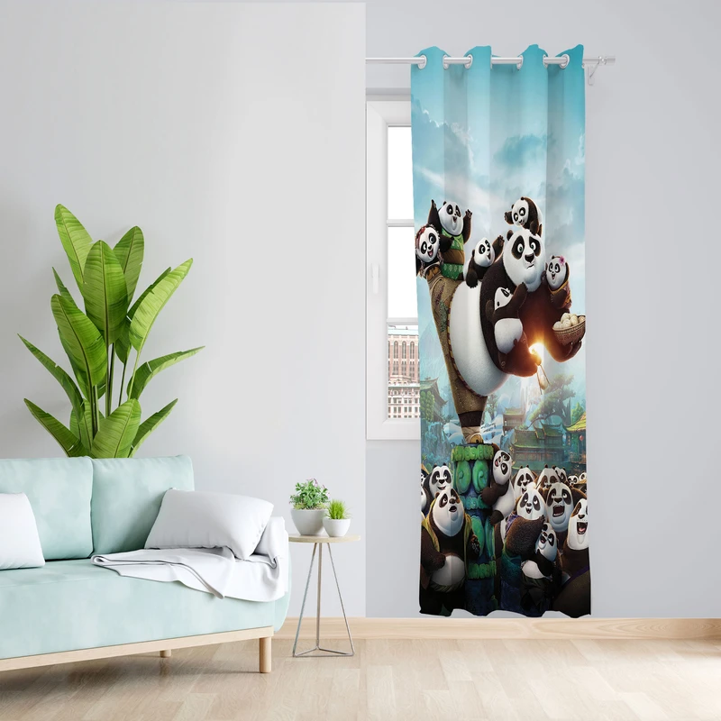  پرده مدل پاندای کونگ فو کار مخمل پانچی کد 344 سایز 140x280 سانتی متر