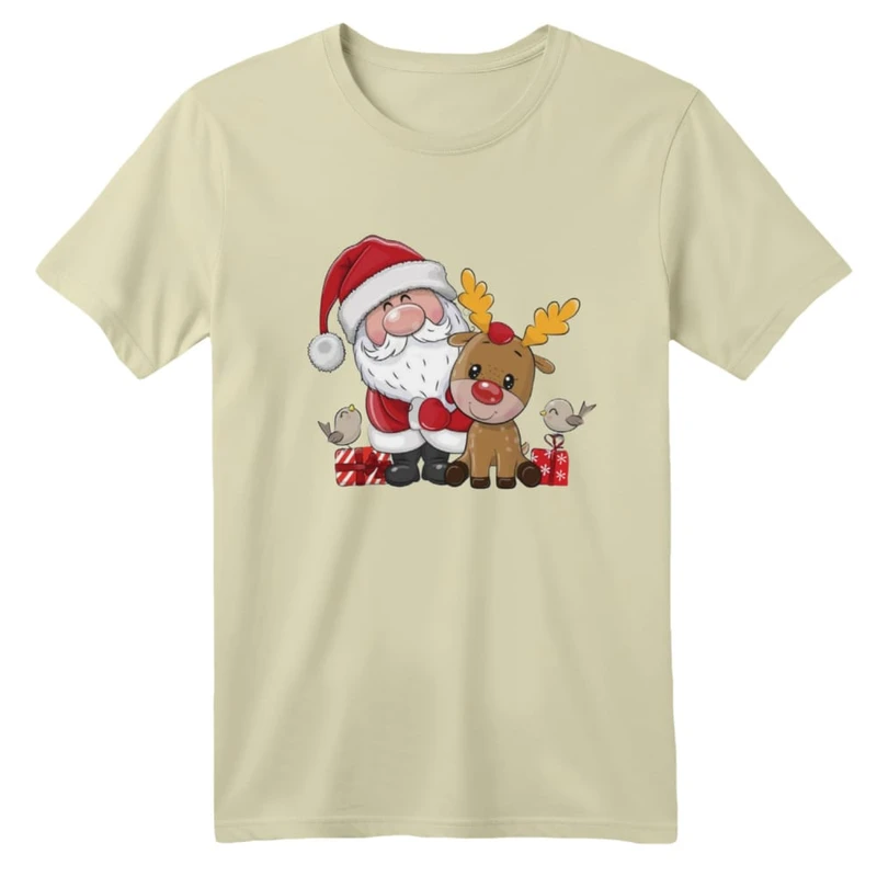 تی شرت آستین کوتاه بچگانه مدل بابانوئل و گوزن کریسمس کد 5