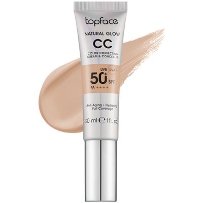 کرم پودر +SPF50 تاپ فیس مدل NATURAL GLOW شماره 001 مناسب انواع پوست حجم 30 میلی لیتر