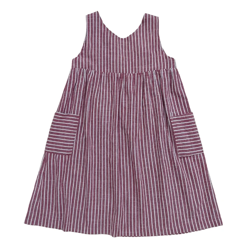 پیراهن بدون آستین یقه گرد دخترانه مدل لینن راه راه پشت گره ای