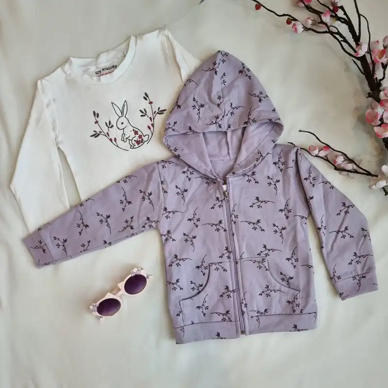 ست 3 تکه لباس دخترانه مدل گلدار رنگ بنفش