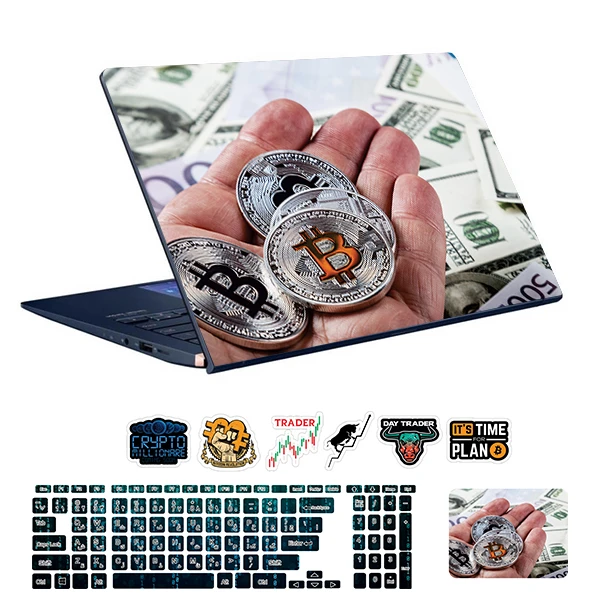 استیکر لپ تاپ توییجین و موییجین طرح Bitcoin کد 14 مناسب برای لپ تاپ 15.6 اینچ به همراه برچسب حروف فارسی کیبورد