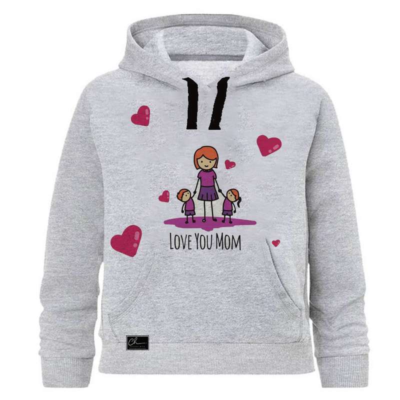 هودی دخترانه مدل LOVE MOTHER کد J104 رنگ طوسی