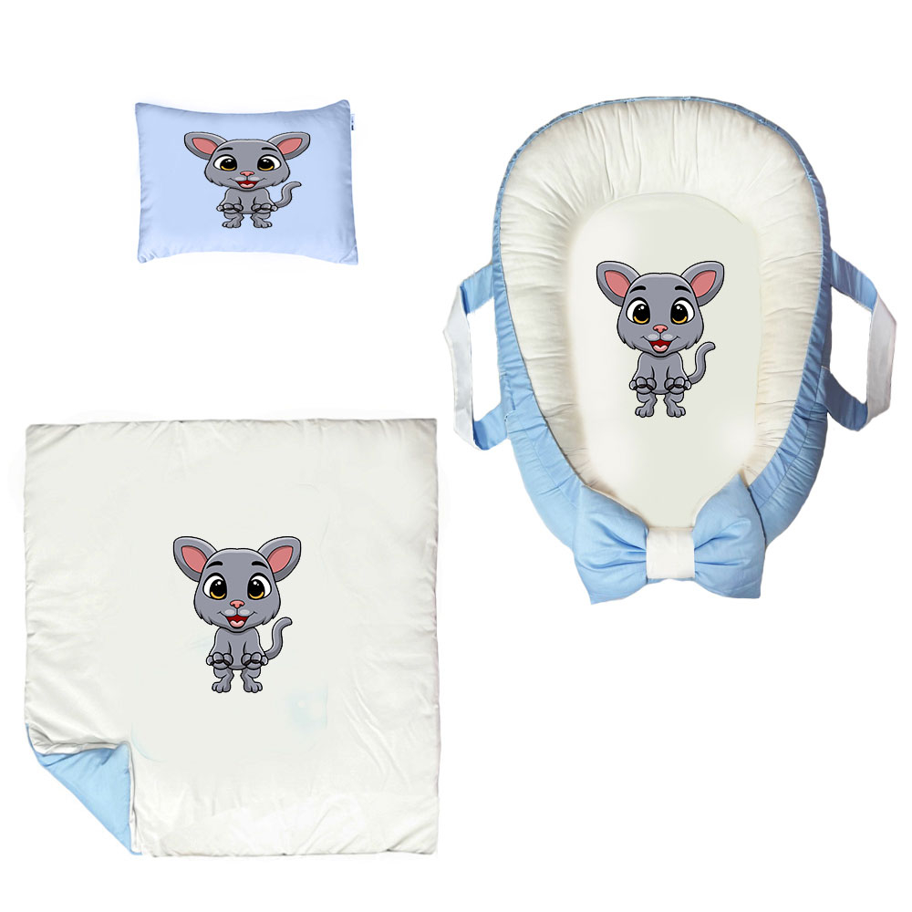 سرویس خواب سه تکه نوزاد ناریکو مدل گارد محافظ دار طرح گربه کد 0306