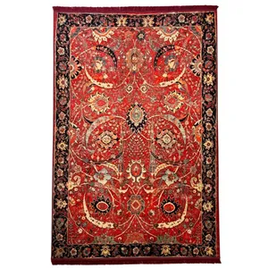 فرش ماشینی 700 شانه پردیسان دلیجان زمینه قرمز حاشیه مشکی کد N1016