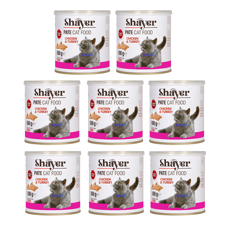 کنسرو غذای گربه شایر مدل پته مرغ و بوقلمون وزن 800 گرم بسته 8 عددی