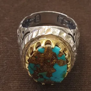 انگشتر نقره مردانه مدل سنگ فیروزه نیشابور کد P250