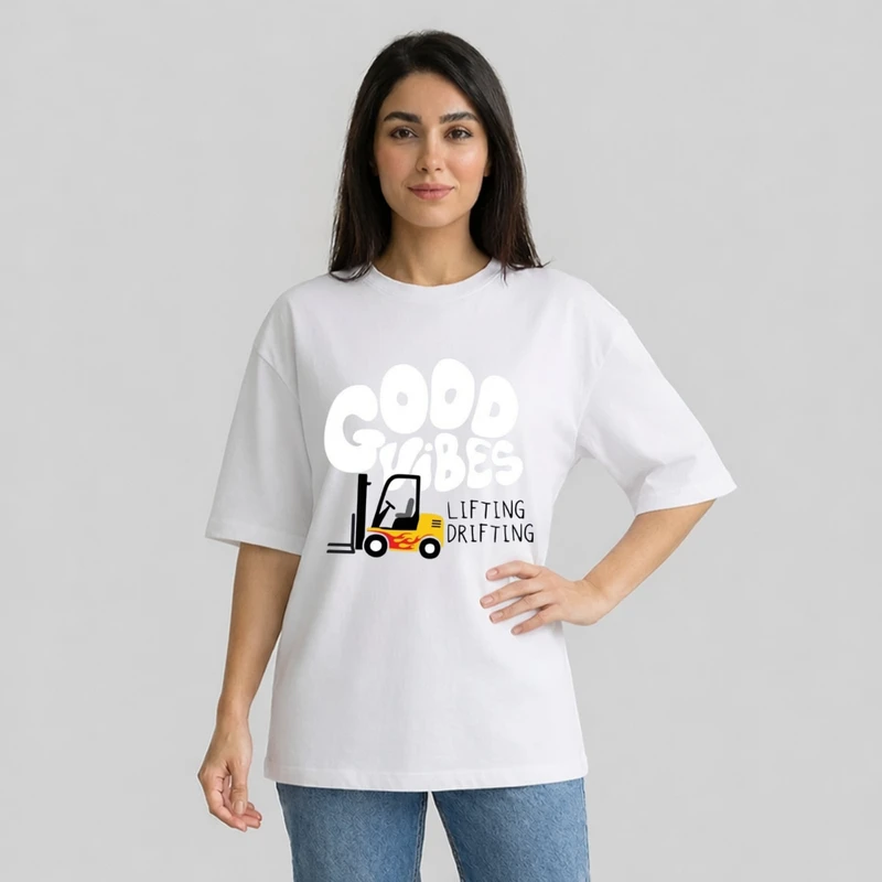 تی شرت آستین سه ربع زنانه مدل باکسی طرح دریفت کردن