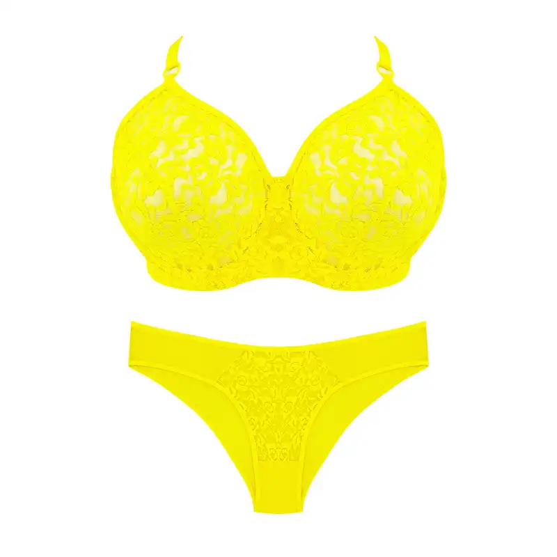 ست شورت و سوتین زنانه مدل دانتل 1002 رنگ زرد