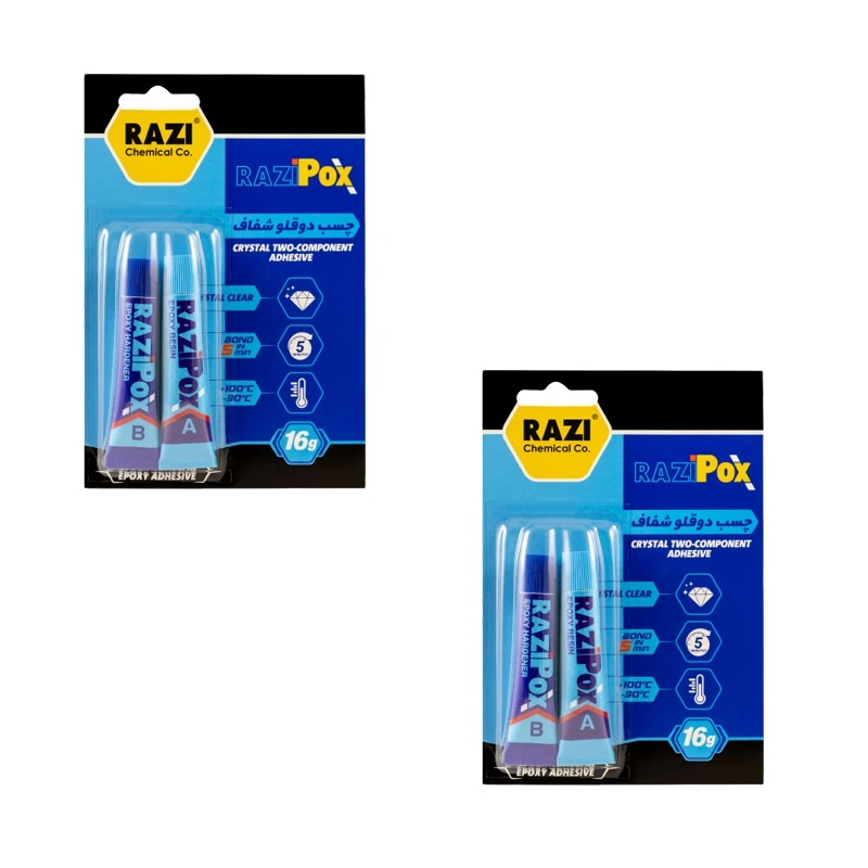 چسب دوقلو رازی مدل شفاف وزن 16 گرم مجموعه 2 عددی