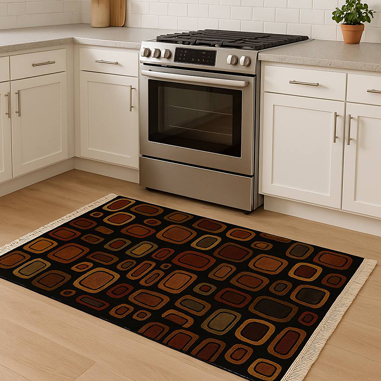 فرش ماشینی 1000 شانه هانوکس زمینه قهوه‌ای حاشیه چندرنگ مدل 0012