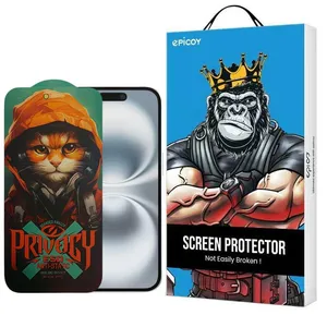 Epicoy Privacy Hoodie Cat Glass Screen Protector For Apple iPhone iPhone 16 / 15 / 14 Pro