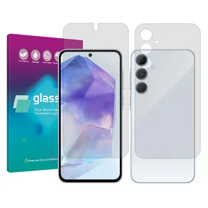 Glass Pro Resistant model transparent screen protector suitable for Samsung Galaxy A55 mobile phone along with the back protector