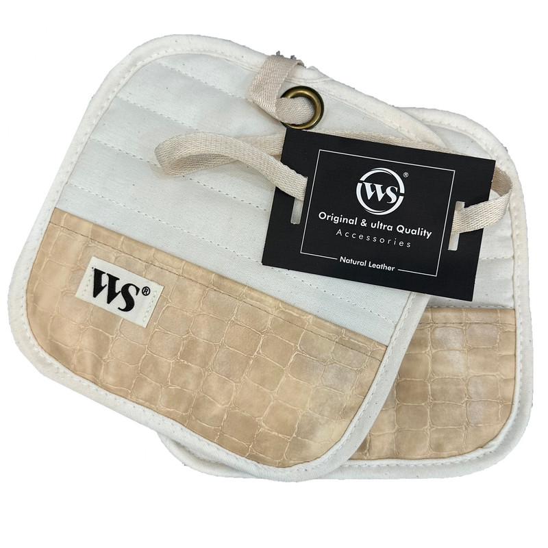 دستگیره قابلمه دبلیو اس مدل چرم نچرال کد RM0086 مجموعه دو عددی دستگیره قابلمه دبلیو اس مدل چرم نچرال کد RM0086 مجموعه دو عددی