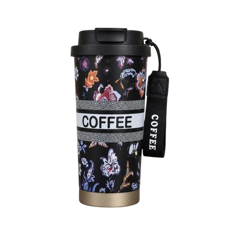 تراول ماگ مدل گلدار coffee با حجم 0.5 لیتر