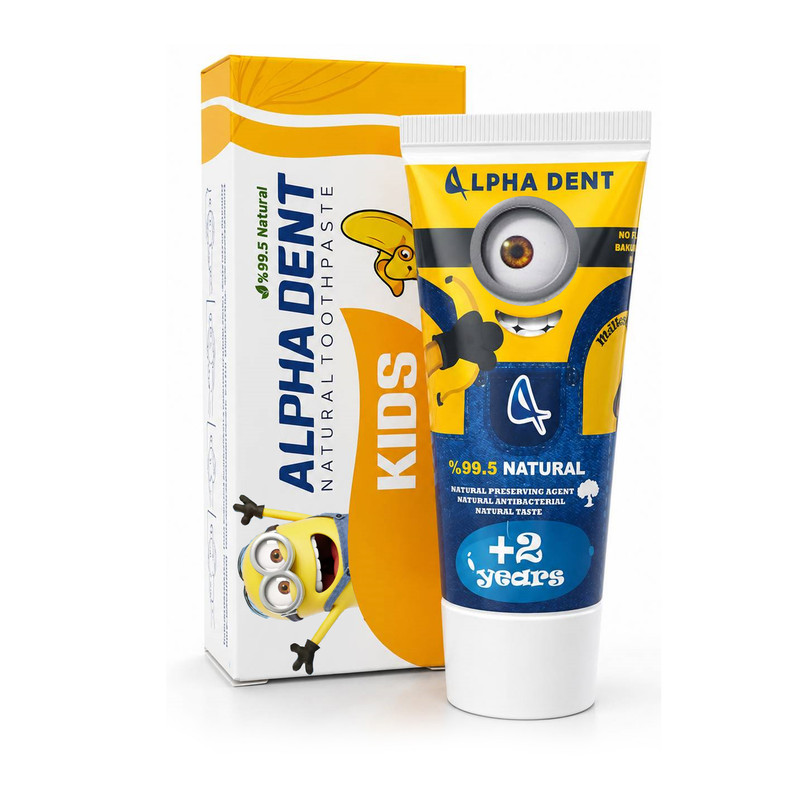 خمیردندان کودک آلفادنت مدل T-B-MINIONS2 حجم 70 میلی‌لیتر مجموعه 2 عددی