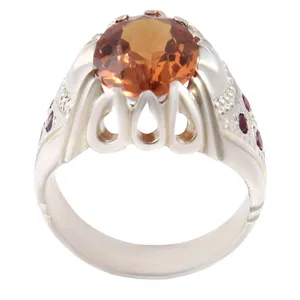 انگشتر نقره مردانه بازرگانی میلادی مدل سنگ سیترین رکاب دست ساز کد AM_2169