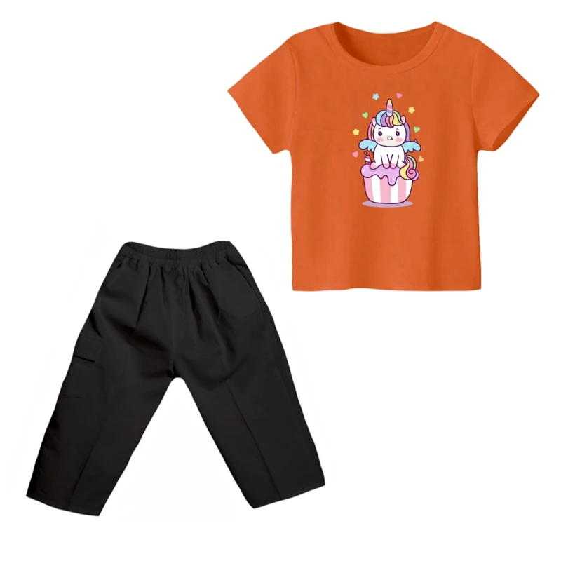 ست تی شرت و شلوارک دخترانه مدل یونیکورن کد 20