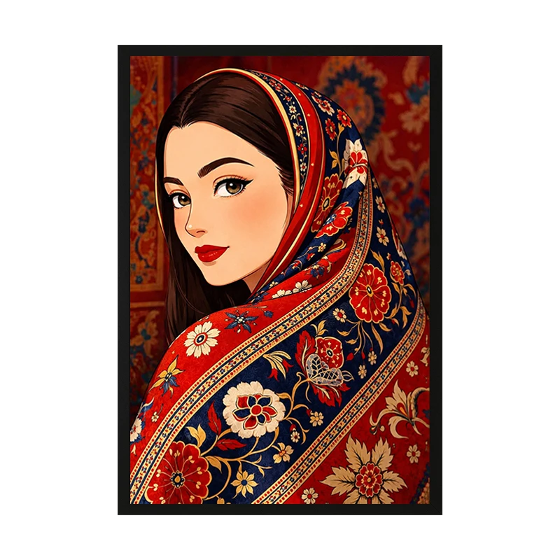تابلو وین چیتا طرح بانو مدل آیتک فریم مشکی