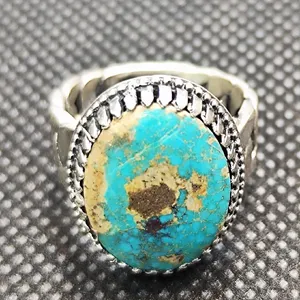 انگشتر نقره مردانه مدل سنگ فیروزه نیشابور کد 13