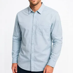 پیراهن آستین بلند یقه برگردان مردانه مدل کتان تک جیب