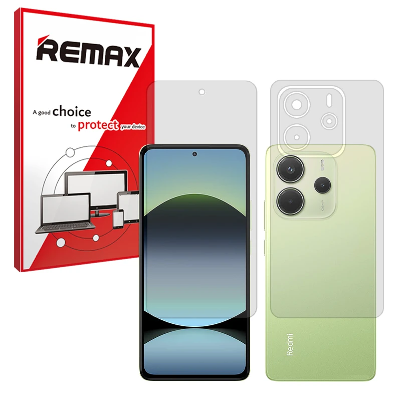 محافظ صفحه نمایش شفاف ریمکس مدل Resistant مناسب برای گوشی موبایل شیائومی Redmi Note 14 4G به همراه محافظ پشت گوشی
