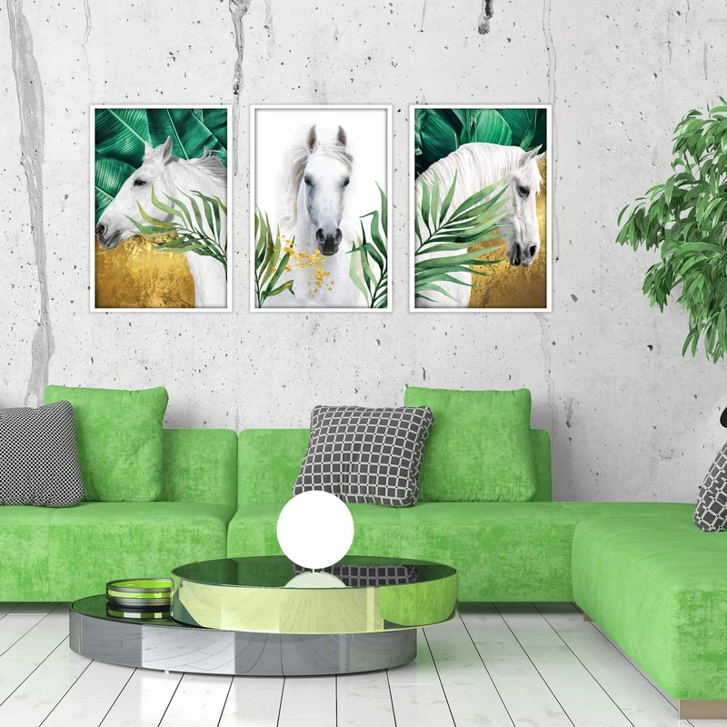 تابلو بکلیت طرح مدرن طبیعت و اسب سفید مدل W-1902 مجموعه 3 عددی