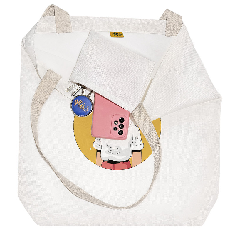 ساک خرید خندالو مدل دخترک سفید و نارنجی کد 5302