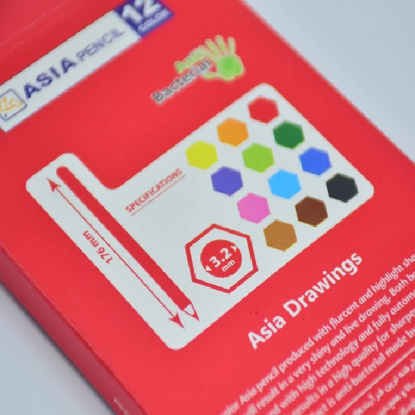 مداد رنگی 12 رنگ آسیا طرح پیشی کد 6458 به همراه پاک کن